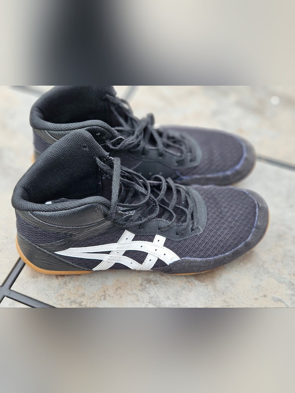 Asics Black and White High-Top Wrestling/Weight Training Shoes